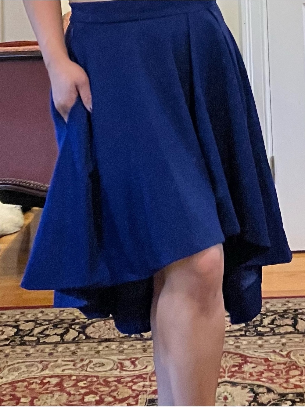Gracia Navy Blue Asymmetrical High-Low Skirt